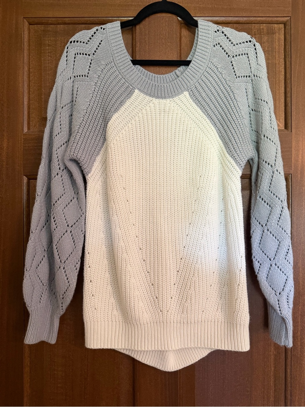 Classic Two-Tone Cream and Light Gray Knit Sweater